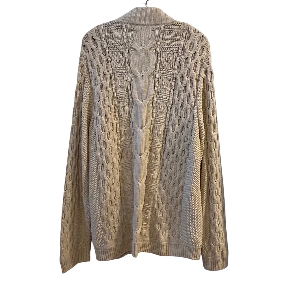 Lucky Brand Mens Cream Cable Knit Full Zip‎ Cardigan Sweater XL